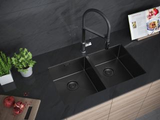 Мойка кухонная Paulmark Dopplet PM507844-GM воронёная сталь