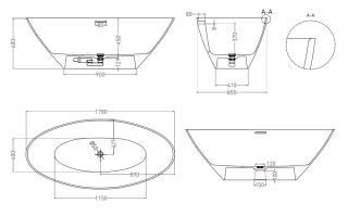 Ванна из искусственного камня Salini Diva S-Sense 102211GRF 178x85см RAL полностью