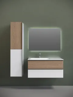 Подвесная тумба под раковину Sancos Delta DL100LW левая 100см дуб светлый/белый