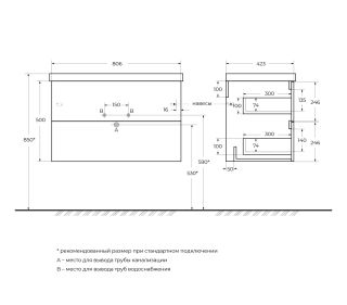 База под раковину подвесная BelBagno DUE-800-2C-SO-NOCE-P