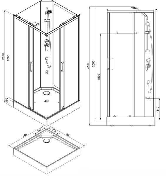 Душевая кабина Aquanet Passion S 3.0 348330 90x90 см профиль хром стекло прозрачное