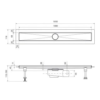Душевой лоток Timo Drain System DS230210/00 100см с двусторонней панелью plate под плитку хром