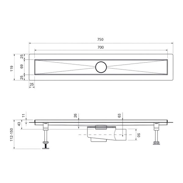 Душевой лоток Timo Drain System DS230207/01 70см с двусторонней панелью plate под плитку сатин