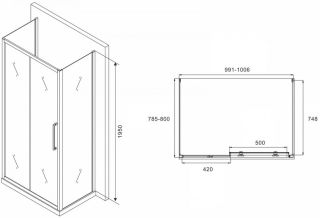 Душевой уголок ABBER Schwarzer Diamant AG30100H-S80-S80 100x80см хром