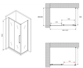 Душевой уголок ABBER Schwarzer Diamant AG30100MH-S60M 100x60см хром