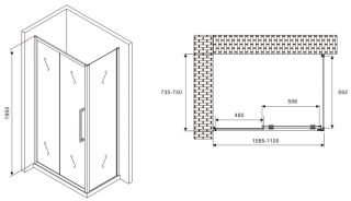 Душевой уголок ABBER Schwarzer Diamant AG30110BH-S75B 110x75см чёрный