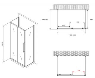 Душевой уголок ABBER Schwarzer Diamant AG30120H-S50-S50 120x50см хром