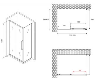Душевой уголок ABBER Schwarzer Diamant AG30130H-S60 130x60см хром