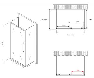 Душевой уголок ABBER Schwarzer Diamant AG30140BH-S60B-S60B 140x60см чёрный