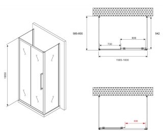 Душевой уголок ABBER Schwarzer Diamant AG30160BH-S60B-S60B 160x60см чёрный