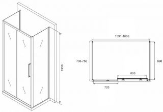 Душевой уголок ABBER Schwarzer Diamant AG30160MH-S75M-S75M 160x75см хром