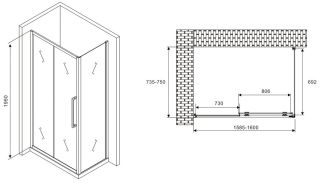Душевой уголок ABBER Schwarzer Diamant AG30160MH-S75M 160x75см хром