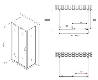 Душевой уголок ABBER Schwarzer Diamant AG30170B-S50B-S50B 170x50см чёрный
