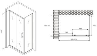Душевой уголок ABBER Schwarzer Diamant AG30170B-S75B 170x75см чёрный