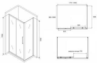 Душевой уголок ABBER Schwarzer Diamant 180x100см AG30180BH-S100B