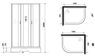 Душевая кабина Niagara NG-33084-14RBKG с гидромассажем 100x80см серебро/матовое