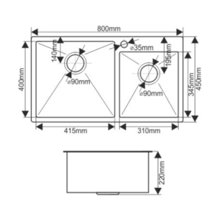 Мойка S8045HG Melana ProfLine 3,0/220 золото