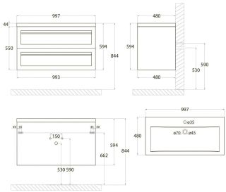 Подвесная тумба под раковину Art&Max Platino 100см светло-зелёный матовый AM-Platino-1000-2C-SO-MM