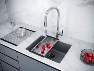 Мойка кухонная Paulmark Lumi LU55-GRM серый металлик