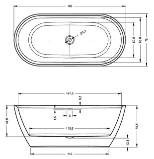 Акриловая ванна Riho Inspire Glossy Fall B091004005 160х75см заполнение через перелив белый