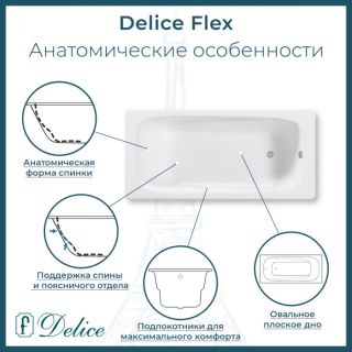 Ванна чугунная Delice Flex 170х80 с отверстиями под ручки антискользящим покрытием