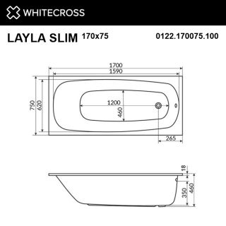 Гидромассажная ванна WHITECROSS Layla Slim 0122.170075.100.NANO.GL 170x75 см Nano золото