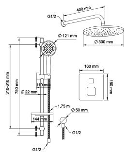 Душевой комплект Swedbe Platta 5556G1 с термостатом хром/серый