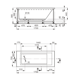 Veedi Ванна акриловая Anica 170х70 с каркасом
