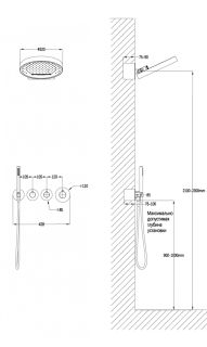 Душевая система скрытого монтажа Grocenberg GB5020BG с Термостатом Vernet (Франция) Графит