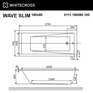 Гидромассажная ванна WHITECROSS Wave Slim 0111.180080.100.LINENANO.CR 180x80 см Line Nano хром