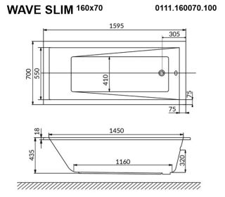 Гидромассажная ванна Whitecross Wave Slim 0111.160070.100.SOFT.GL 160x70см Soft золото