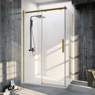 Душевой уголок Veconi Rovigo RV-070G, 1400х800х1950, брашированное золото, стекло прозрачное