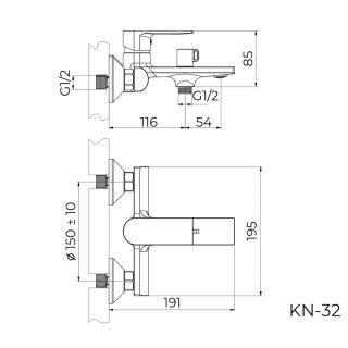 Смеситель для ванны Knotlor KN-32, хром