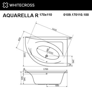 Гидромассажная ванна WHITECROSS Aquarella 0109.170110.100.SMART.GL правая 170x110 см Smart золото