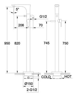 Смеситель для ванны Orans 1601KW	 напольный
