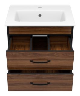 Подвесная тумба под раковину Misty Кедр 60см чёрный/орех