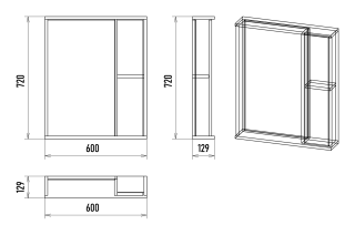 Зеркальный шкаф Misty Кедр 60см правый чёрный/орех