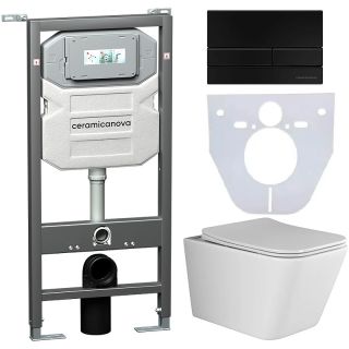 Комплект с инсталляцией Ceramica Nova CN3007_1002B_1000 унитаз Metric CN3007 крышка-сиденье с микролифтом и инсталляция Envision CN1002B с чёрной матовой кнопкой смыва Flat