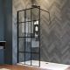 Душевая перегородка Veconi Korato KR-80, 700x2000, черный матовый, стекло прозрачное, принт клетка