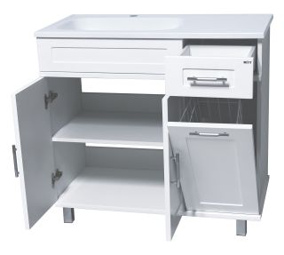 Напольная тумба под раковину Misty Купер 90см левая с бельевой корзиной белый