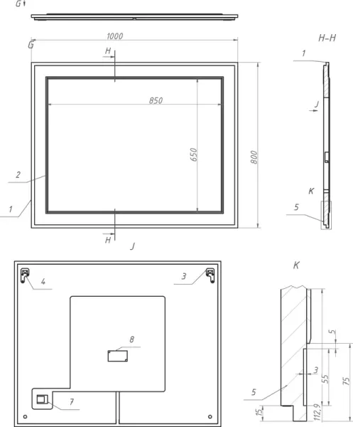 Зеркало La Fenice Cubo 100 FNC-02-CUB-B-100-80 с подсветкой Белое матовое