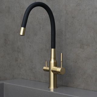 Смеситель для кухни Lemark Expert LM5083LGN-Black с подключением к фильтру с питьевой водой чёрный/золото
