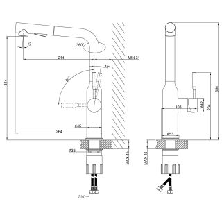 Смеситель для кухни Lemark Expert LM5085S с вытягивающимся поворотным изливом сталь