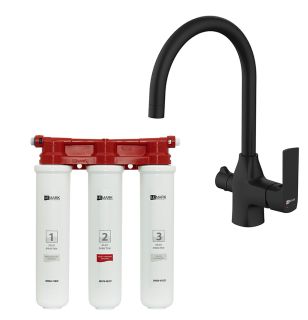Смеситель для кухни Lemark LM7261BL085 в комплекте с фильтром Basic для очистки воды от хлора и вредных примесей чёрный