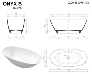 Ванна из искусственного камня Whitecross Onyx B 0205.160075.100 160x75см белый глянец