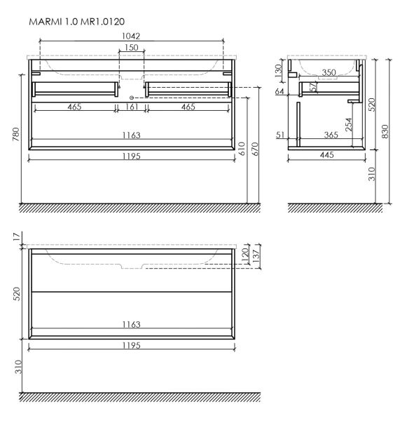 Подвесная тумба под раковину Sancos Marmi 1.0 MR1.0120ECH 119см дуб чарльстон
