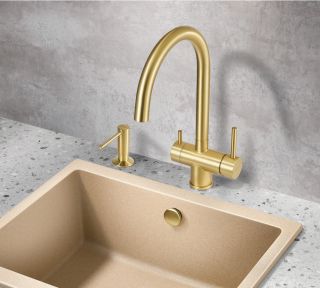 Смеситель для кухни Milacio Ultra MCU.554.GD под фильтр с краном для питьевой воды брашированное золото