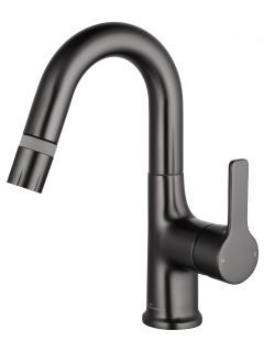 Смеситель для раковины Wonzon & Woghand WW-FE01L212-BGG с выдвижным изливом тёмный графит