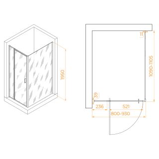 Душевой уголок RGW PA-078 (RGW PA-008 + Z-050-2) 350807881-11 80x110см хром