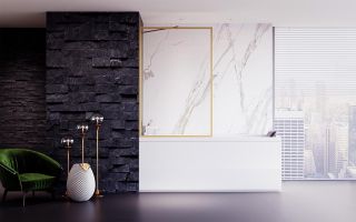 Шторка на ванну Veconi Palau PL-85G, 900x1500, брашированное золото, стекло прозрачное